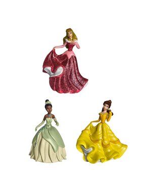 Disney Store Princess Aurora Tiana Belle Collectible Figures Set Glitter & Satin